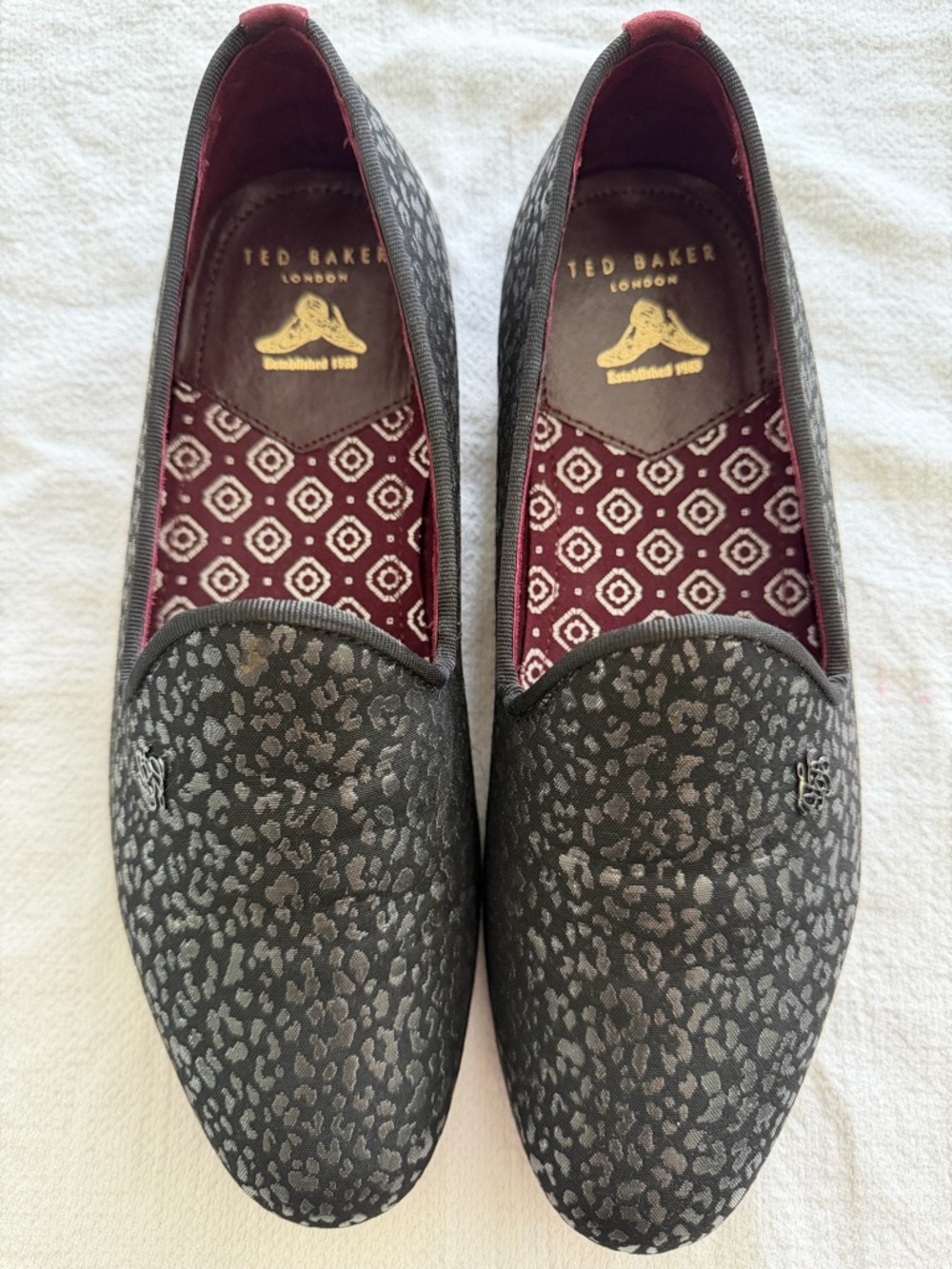 Ted Baker Black and Maroon Patterned Slip-On Loafers - Picture 2 of 8